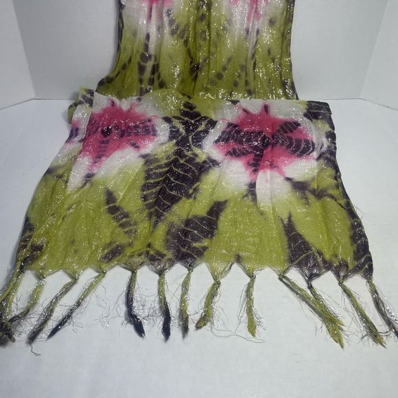 NWOT Tie Dye Viscose Scarf Green, Purple, Pink, White - Picture 7 of 14